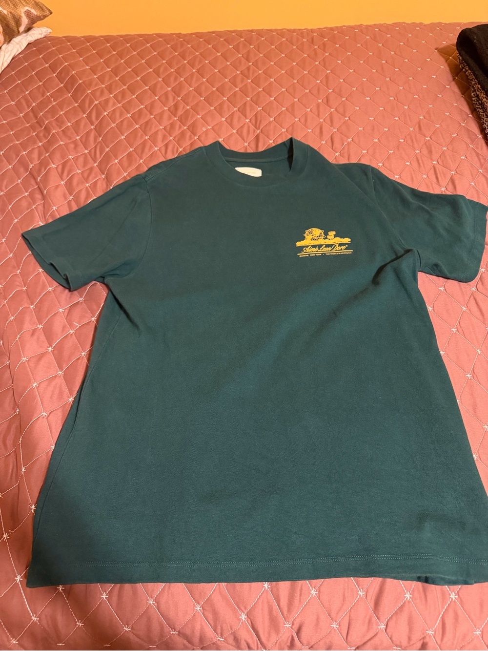 Aime Leon Dore Teal Short-Sleeve Tee with Yellow Logo